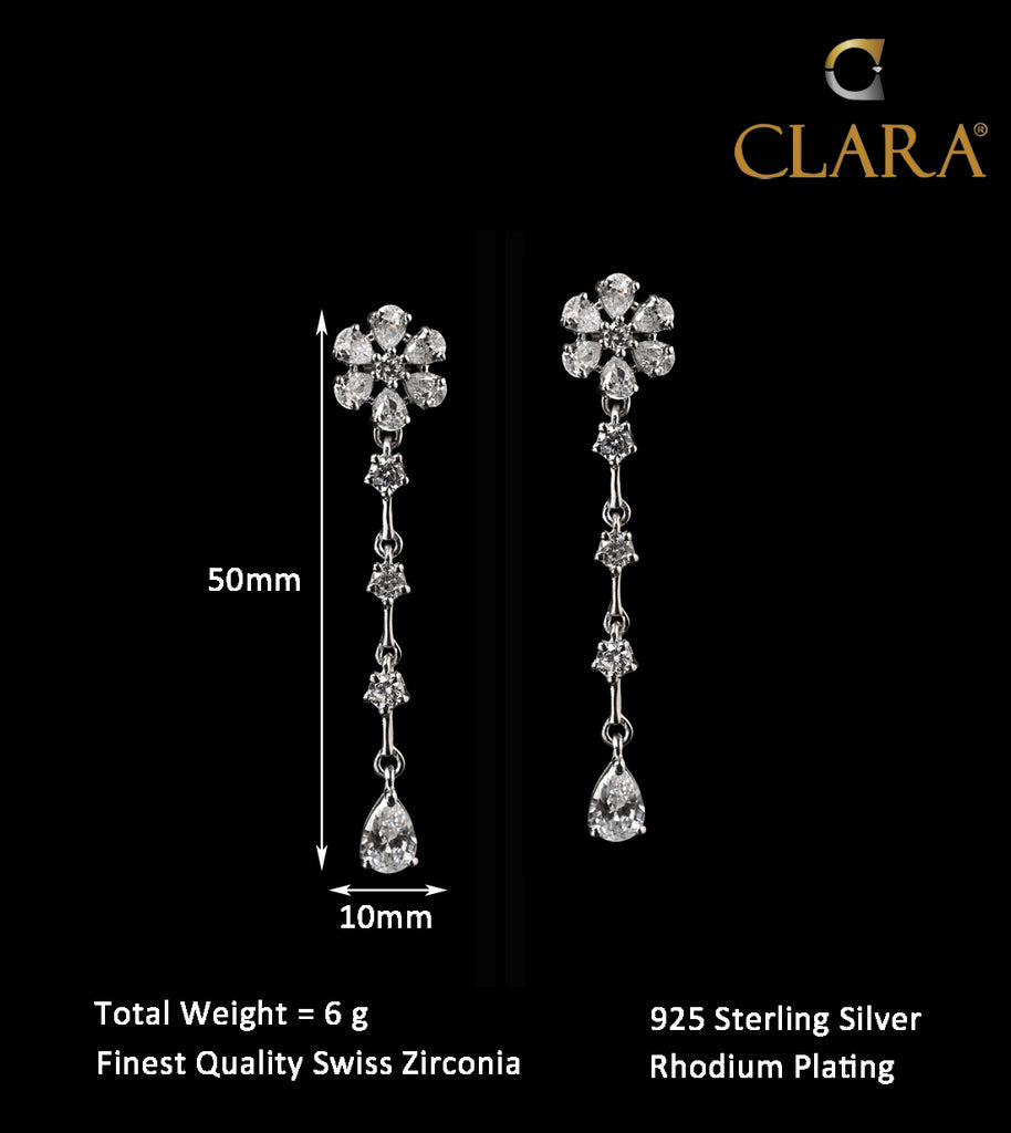 CLARA 925 Sterling Silver Anaya Dangler Earrings Rhodium Plated, Swiss