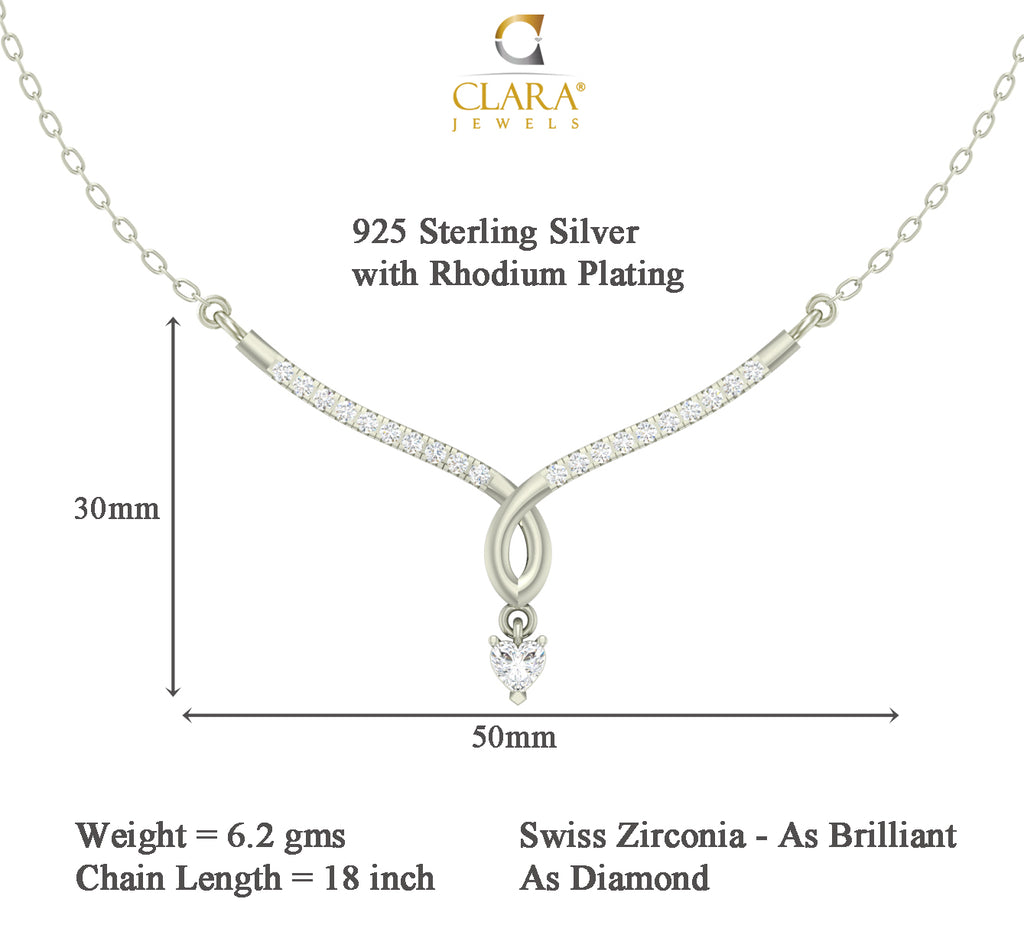 CLARA 925 Sterling Silver Rhodium Plated Mila Pendant Earring Necklace Set with Chain Gift for Women and Girls