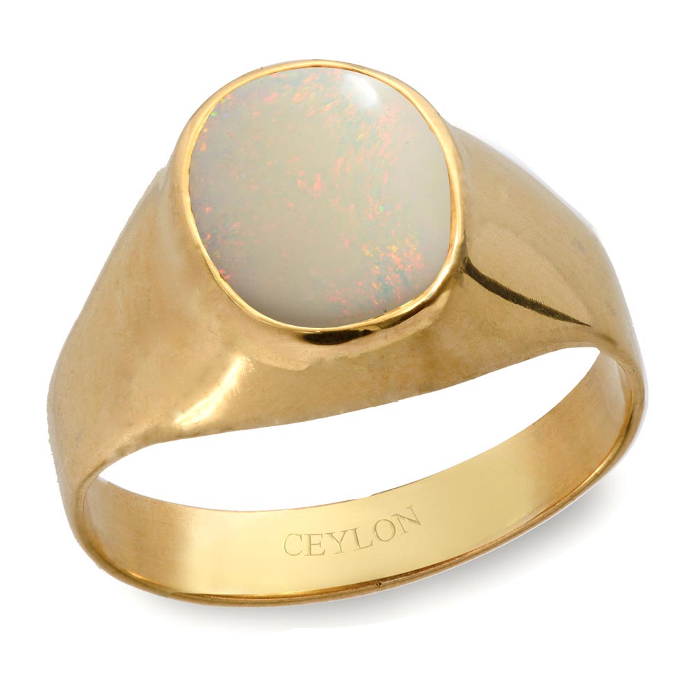 Byzantine Ring with White Opal Stone - 925 Sterling Silver Gold Plated -  GREEK ROOTS