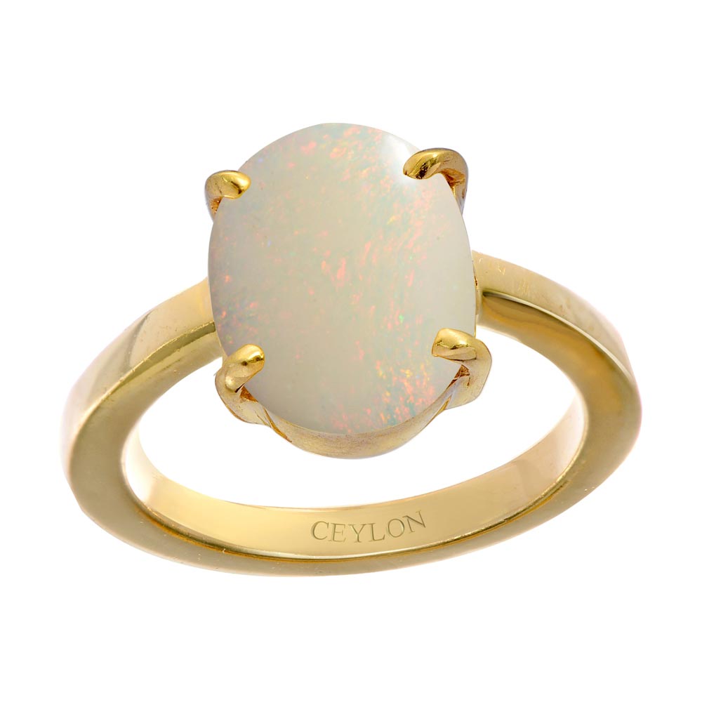 Oval-Cut Real Opal Stone Crossover Ring With Diamond Accent For Engage