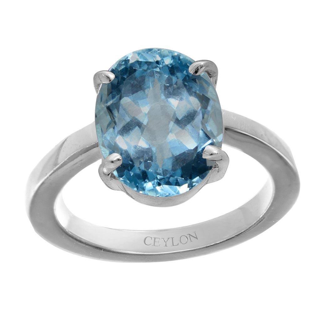 Ceylon Gems Blue Topaz Neela Pukhraj 9.3cts Prongs Silver Ring