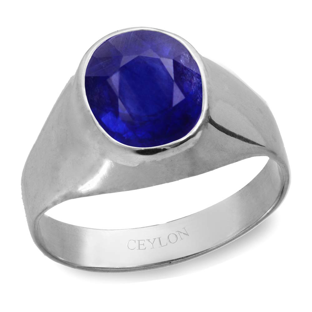 Oval Sapphire and Diamond Halo Three Stone Ring in 14k White Gold (3.12ct  center)