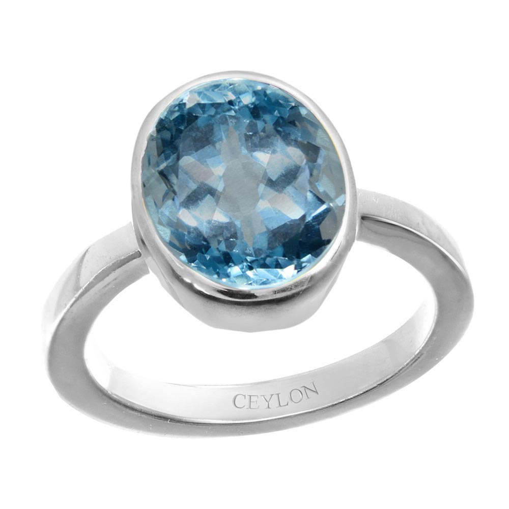 Ceylon Gems Blue Topaz Neela Pukhraj 3.9cts or 4.25ratti stone Elegant Silver Ring