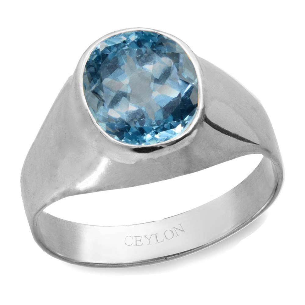 Ceylon Gems Blue Topaz Neela Pukhraj 4.8cts or 5.25ratti stone Bold Silver Ring