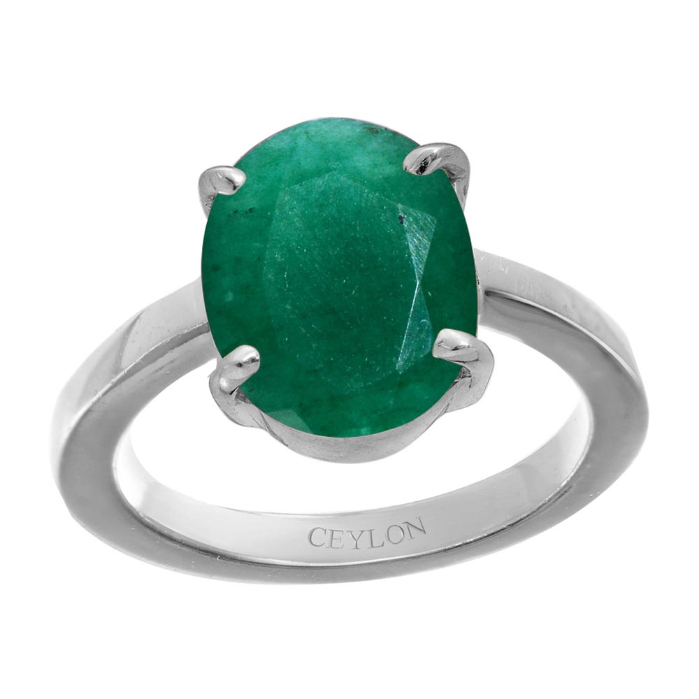 Buy-Ceylon-Gems-Emerald-Panna-3.9cts-Prongs-Silver-Ring