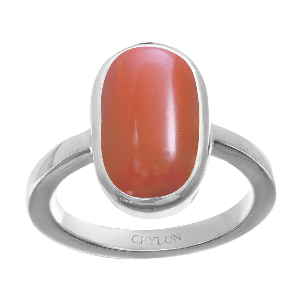Oval Red Coral Sterling Silver Ring (Design AC18) | GemPundit