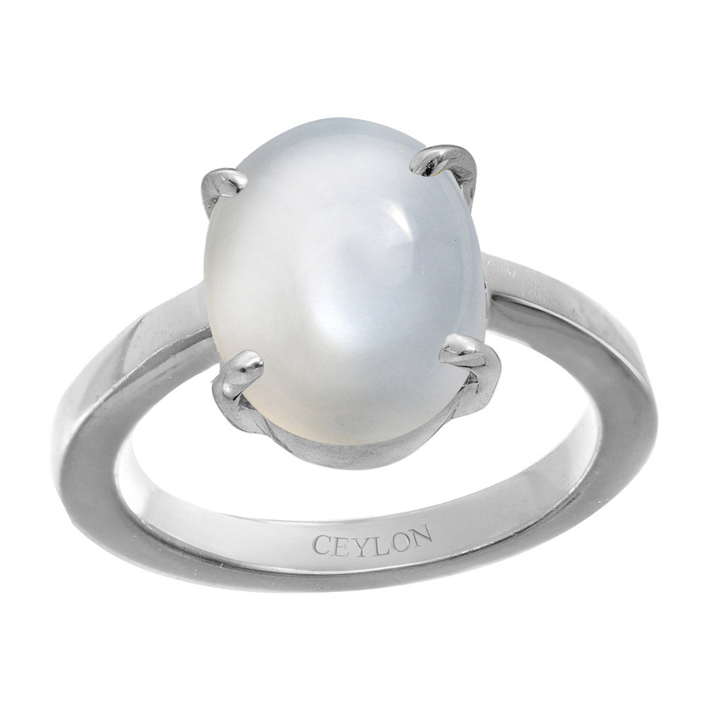Ceylon Gems Moonstone 3.9cts or 4.25ratti stone Prongs Silver Ring