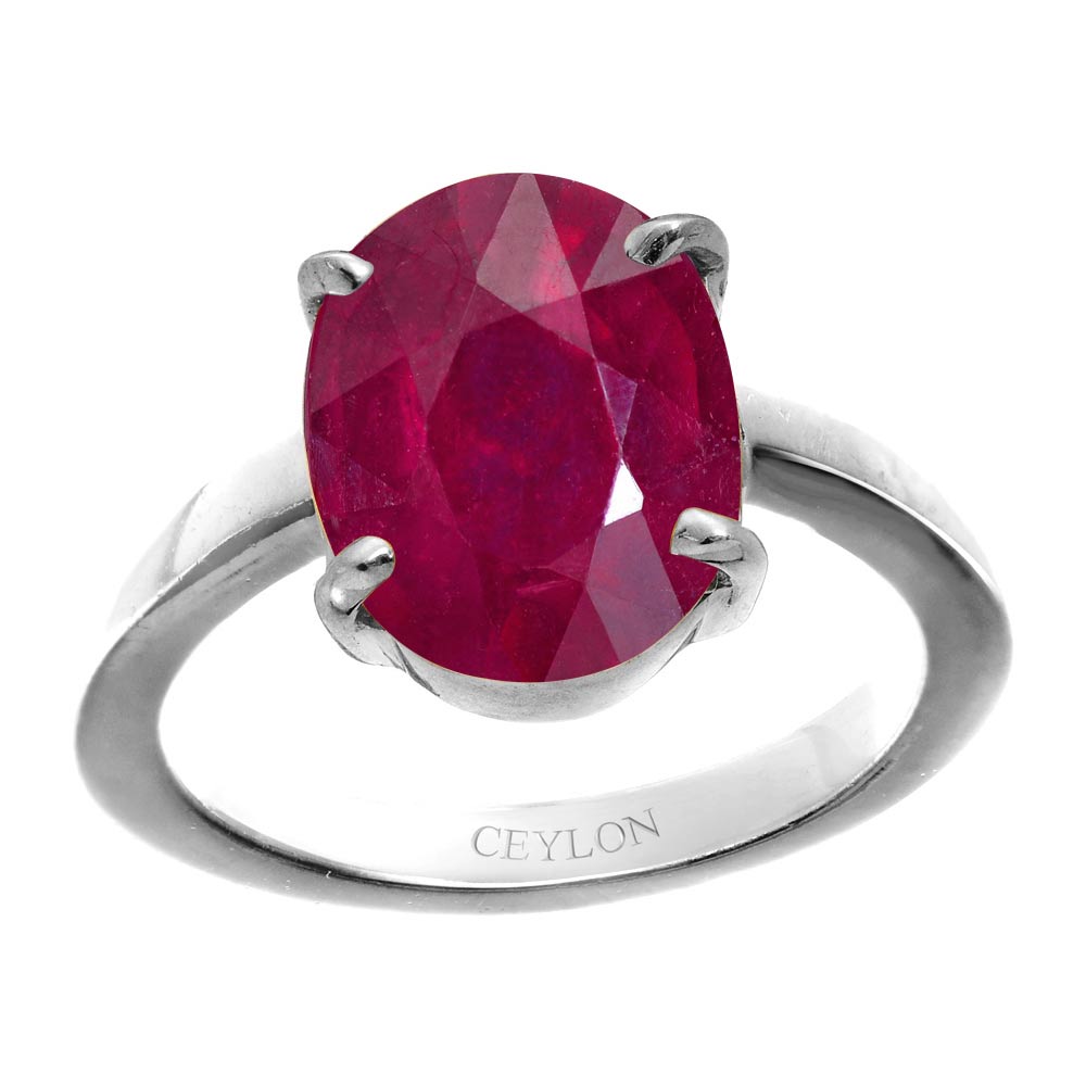 Oval Lab-Created Ruby and Diamond Accent Three Stone Ring in 10K White Gold  | Zales