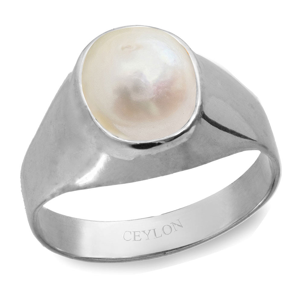 Freshwater Pearl & Diamond Leaf Ring 14k White Gold (6.0-6.5mm) - RE1086