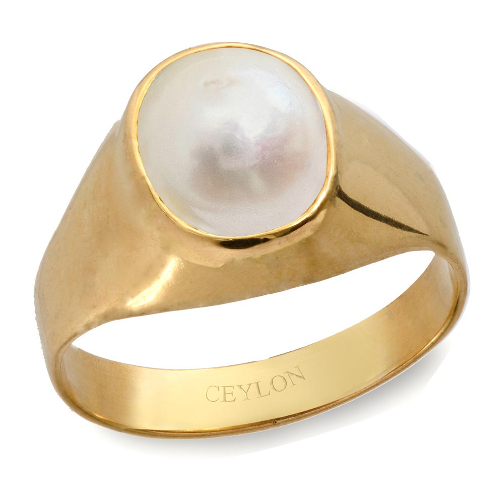 Buy JEMSKART 2.25 Ratti 1.55 Carat Pearl Moti Gemstone Coated Gold Plated  Ring for Men & Women at Amazon.in