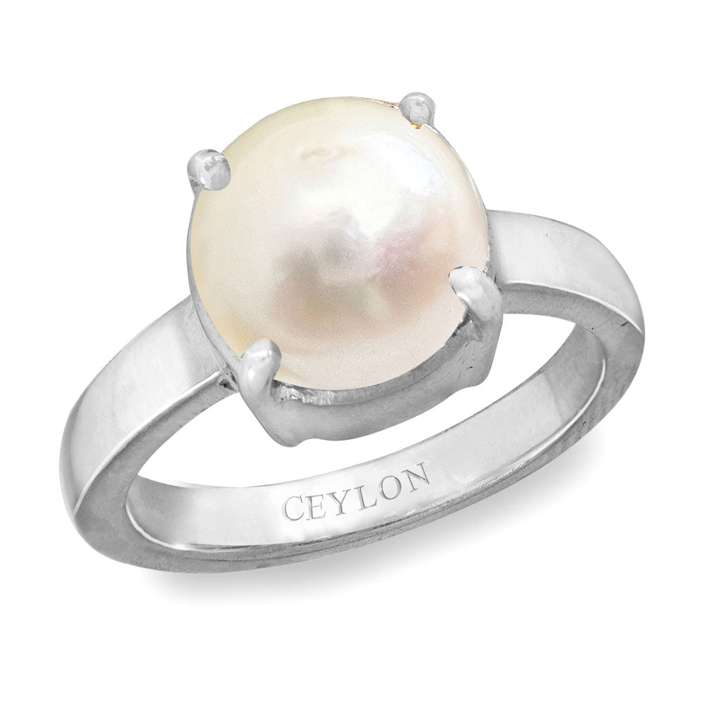 Ceylon Gems South Sea Pearl Moti or stone Prongs Silver Ring