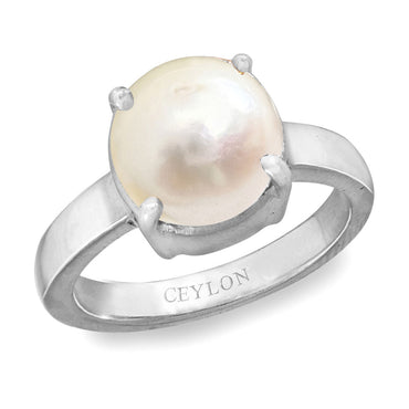 Ceylon Gems South Sea Pearl Moti 8.3cts or 9.25ratti stone Prongs Silver Ring