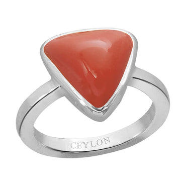 Ceylon Gems Trikona Coral Moonga 3.9cts or 4.25ratti stone Elegant Silver Ring