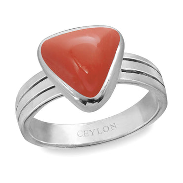 Ceylon Gems Trikona Coral Moonga 3.9cts or 4.25ratti stone Stunning Silver Ring