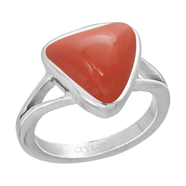 Ceylon Gems Trikona Coral Moonga 3.9cts or 4.25ratti stone Zoya Silver Ring