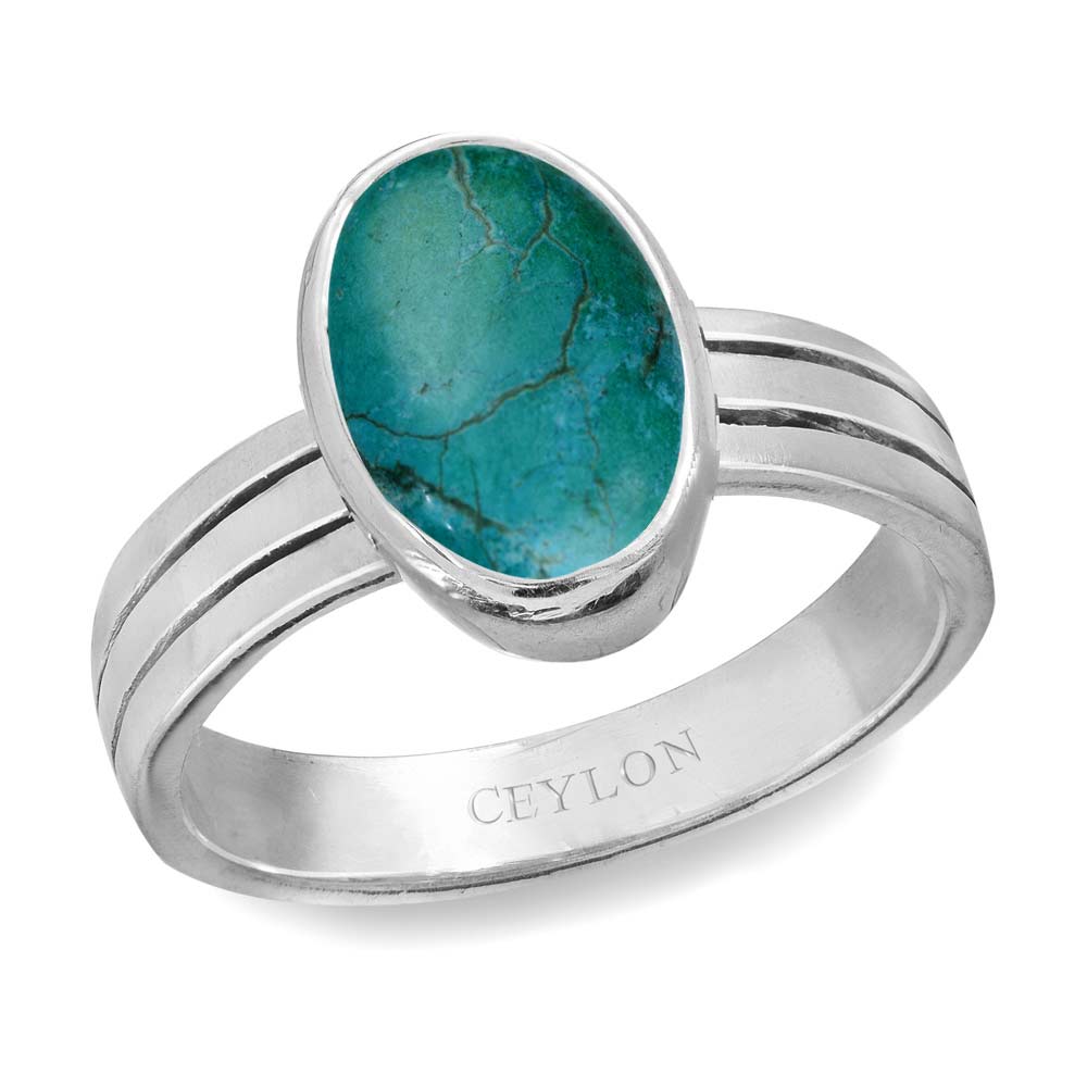 Turquoise Feroza Flat Classic Ring For Men | Boutique Ottoman Exclusive