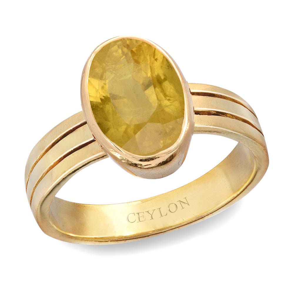 Pukhraj Stone Original Certified Yellow Sapphire Gemstone Gold Plated  Adjustable Woman Man Ring With Lab Certificate For Unisex Adult