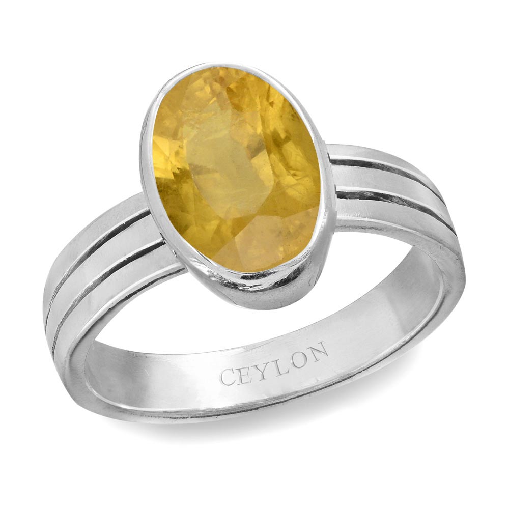Divya Shakti 6.25-6.50 Carat Yellow Sapphire Plain Design Ring (Pukhraj  Stone Silver Plain Design Ring)(6.75) - Walmart.com