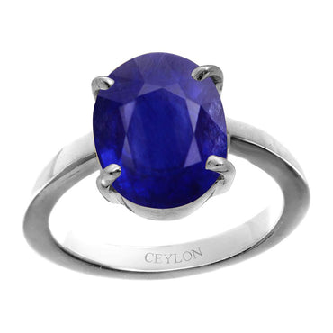Ceylon Gems Blue Sapphire Neelam 6.5cts or 7.25ratti stone Prongs Silver Ring