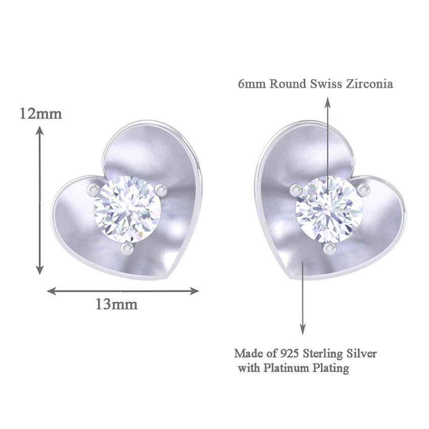 Clara Made with Swiss Zirconia 925 Sterling Silver Platinum Plated Big Heart Solitaire Earring Gift For Women & Girls