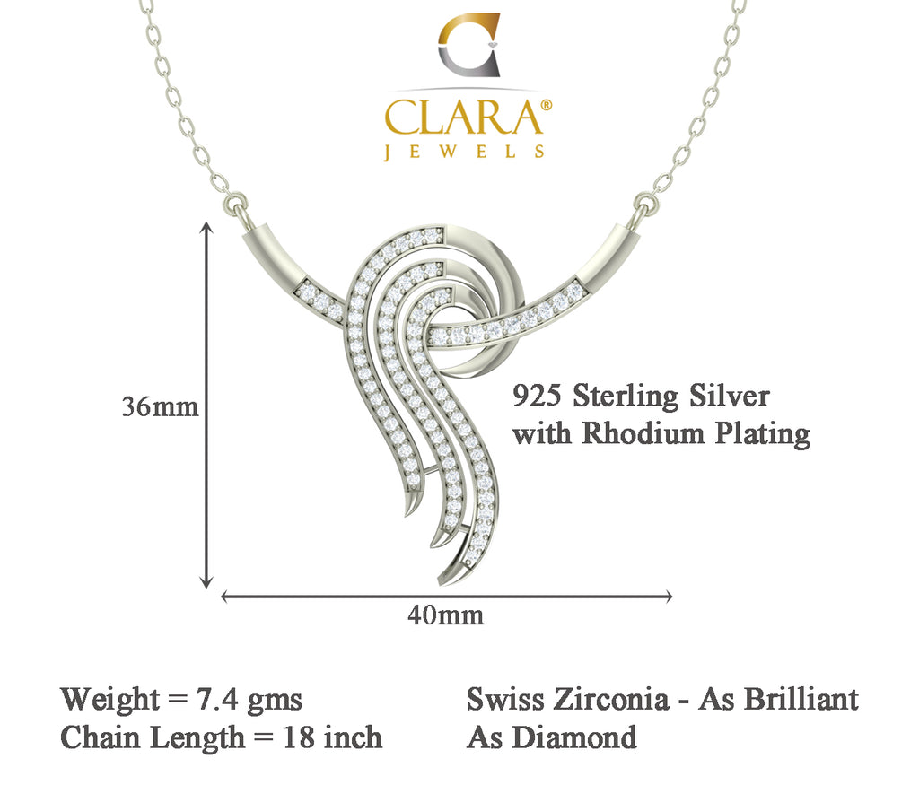 CLARA 925 Sterling Silver Rhodium Plated Zoe Pendant Earring Necklace Set with Chain Gift for Women and Girls