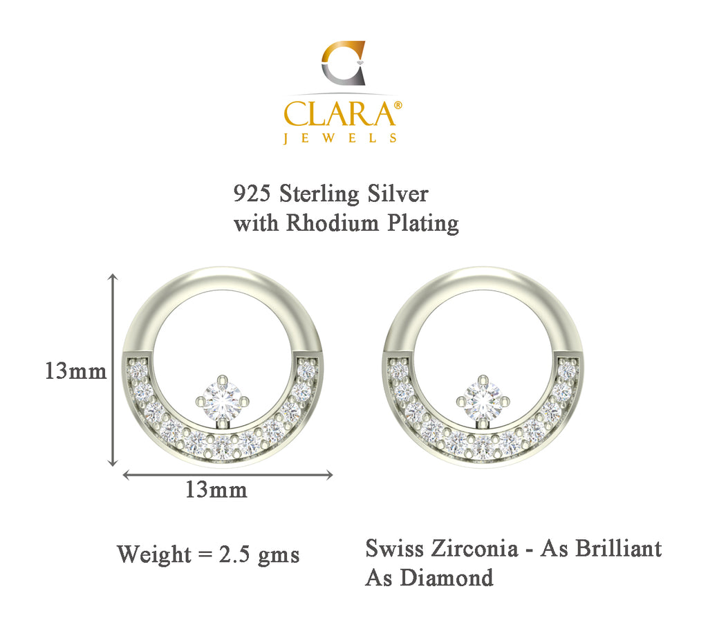 CLARA 925 Sterling Silver Swiss Zirconia Evie Earring With Screw Back Gift for Women and Girls