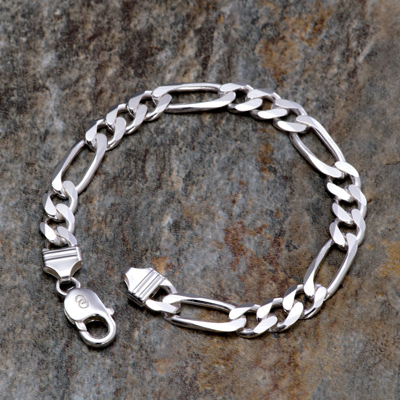 Sterling Silver Figaro Chain Bracelet in 10mm (Gauge 300). Wholesale -  925Express