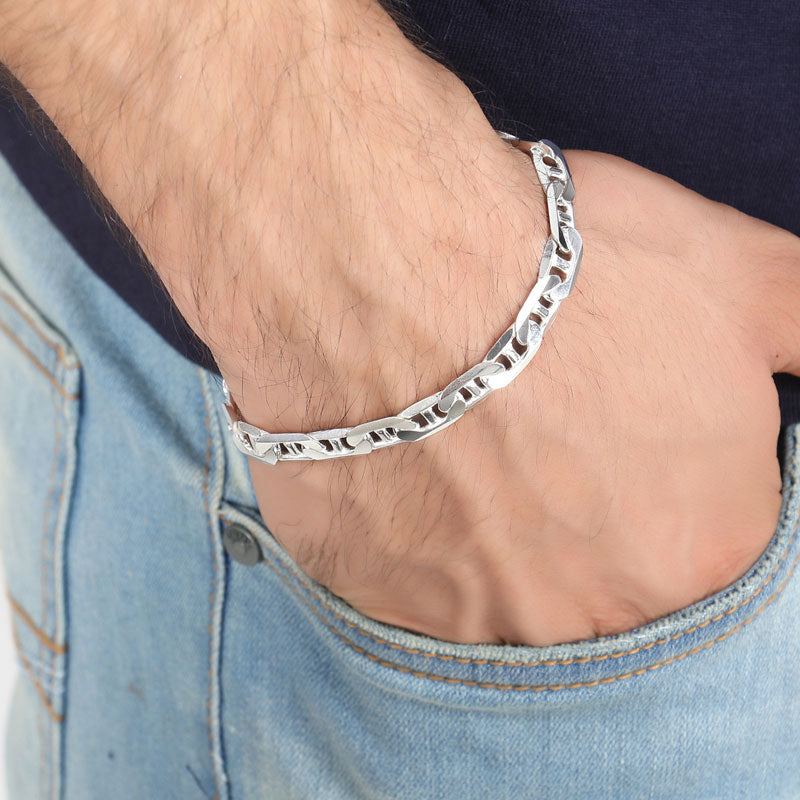 Stylish Sterling Silver Sleek Half Curb Link Chain Bracelet 59.2g -  Harrington & Co.