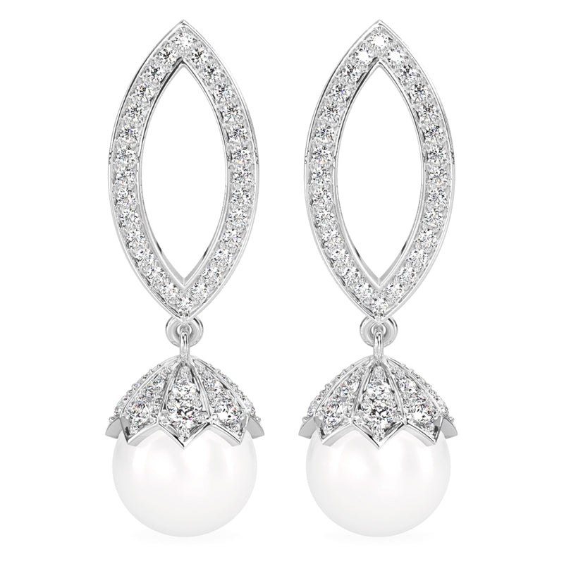 CLARA 925 Sterling Silver Pearl Akari Earrings Rhodium Plated, Swiss Zirconia , Screw Back | Gift for Women & Girls