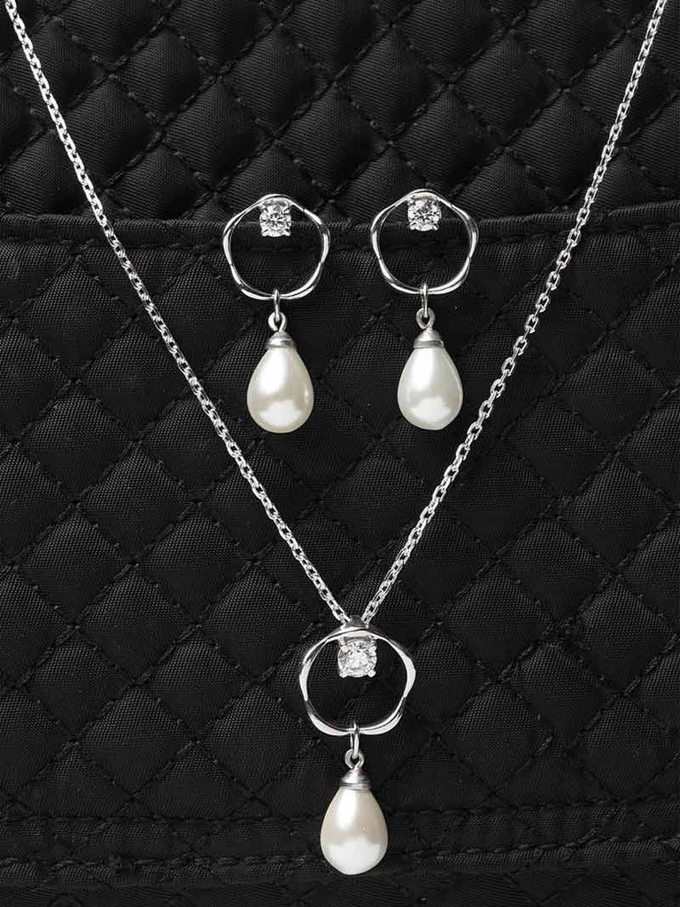 Oxidised Long Chain Round Pendant German Silver Necklace Earring Set -  Glamaya
