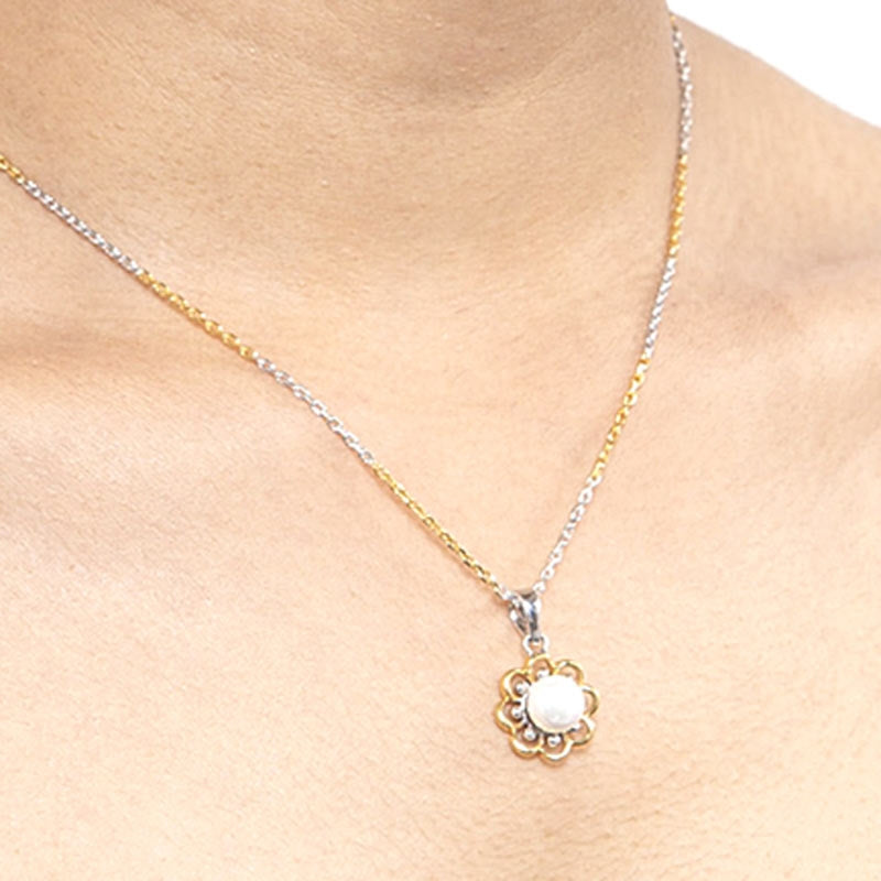 CLARA 925 Sterling Silver Pearl Lotus Pendant With Chain Necklace | Gold Rhodium Plated | Gift for Women & Girls