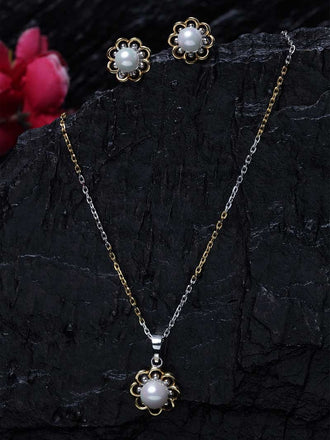 Silver Pearl Lotus Jewellery Set