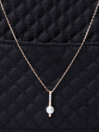 CLARA 925 Sterling Silver Pearl Rose Pendant With Chain Necklace | Rose Gold Rhodium Plated, Swiss Zirconia | Gift for Women & Girls