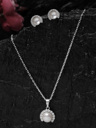 Silver Pearl Riko Jewellery Set
