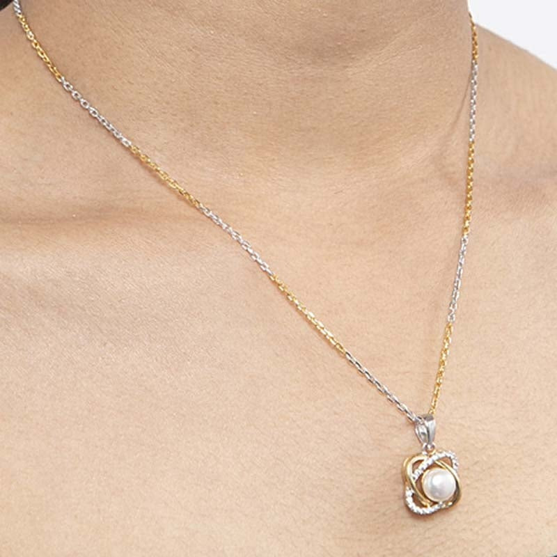 CLARA 925 Sterling Silver Real Pearl Knot Pendant With Chain Necklace