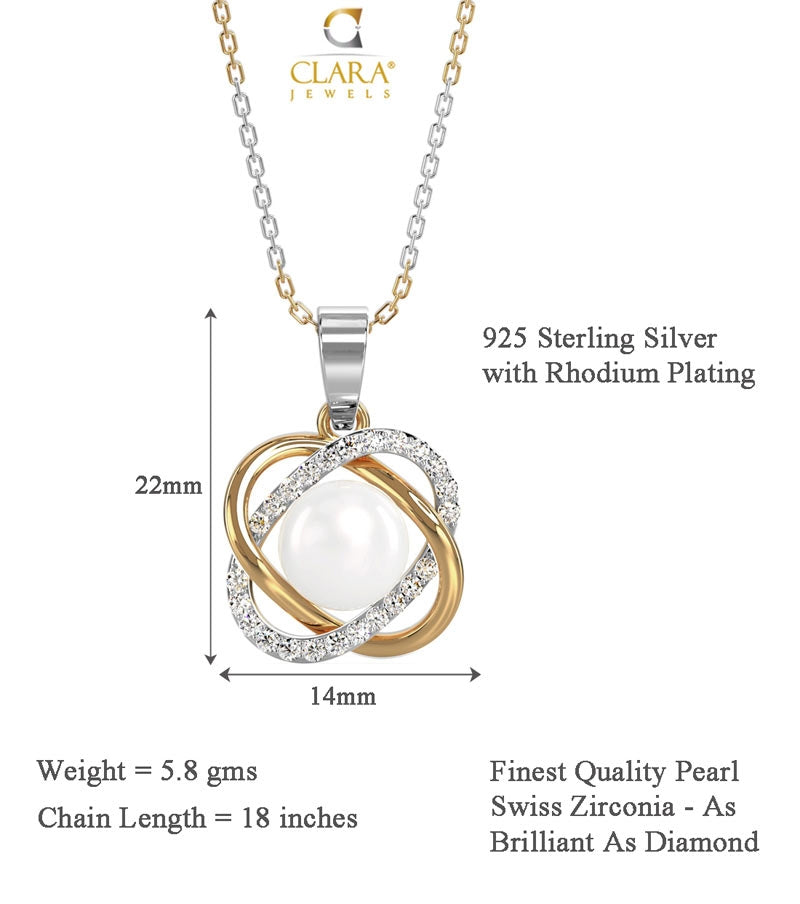CLARA 925 Sterling Silver Real Pearl Knot Pendant With Chain Necklace | Gold Rhodium Plated, Swiss Zirconia | Gift for Women & Girls