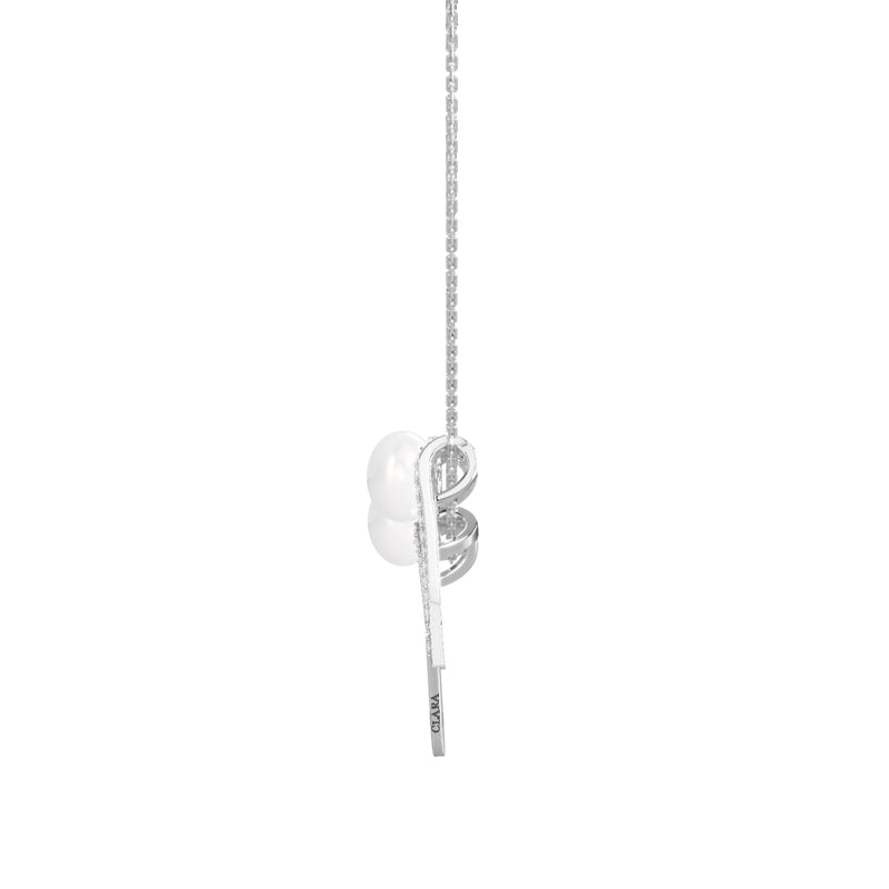 CLARA 925 Sterling Silver Real Pearl Tribe Pendant With Chain Necklace | Rhodium Plated, Swiss Zirconia | Gift for Women & Girls
