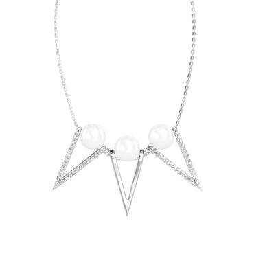 CLARA 925 Sterling Silver Real Pearl Tribe Pendant With Chain Necklace | Rhodium Plated, Swiss Zirconia | Gift for Women & Girls