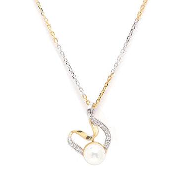 CLARA 925 Sterling Silver Pearl Asuka Pendant Earring Chain Jewellery Set | Gold Rhodium Plated, Swiss Zirconia | Gift for Women & Girls