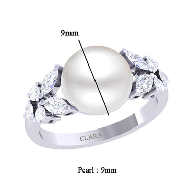 Silver Diamond Cut Zirconia Pearl Ring