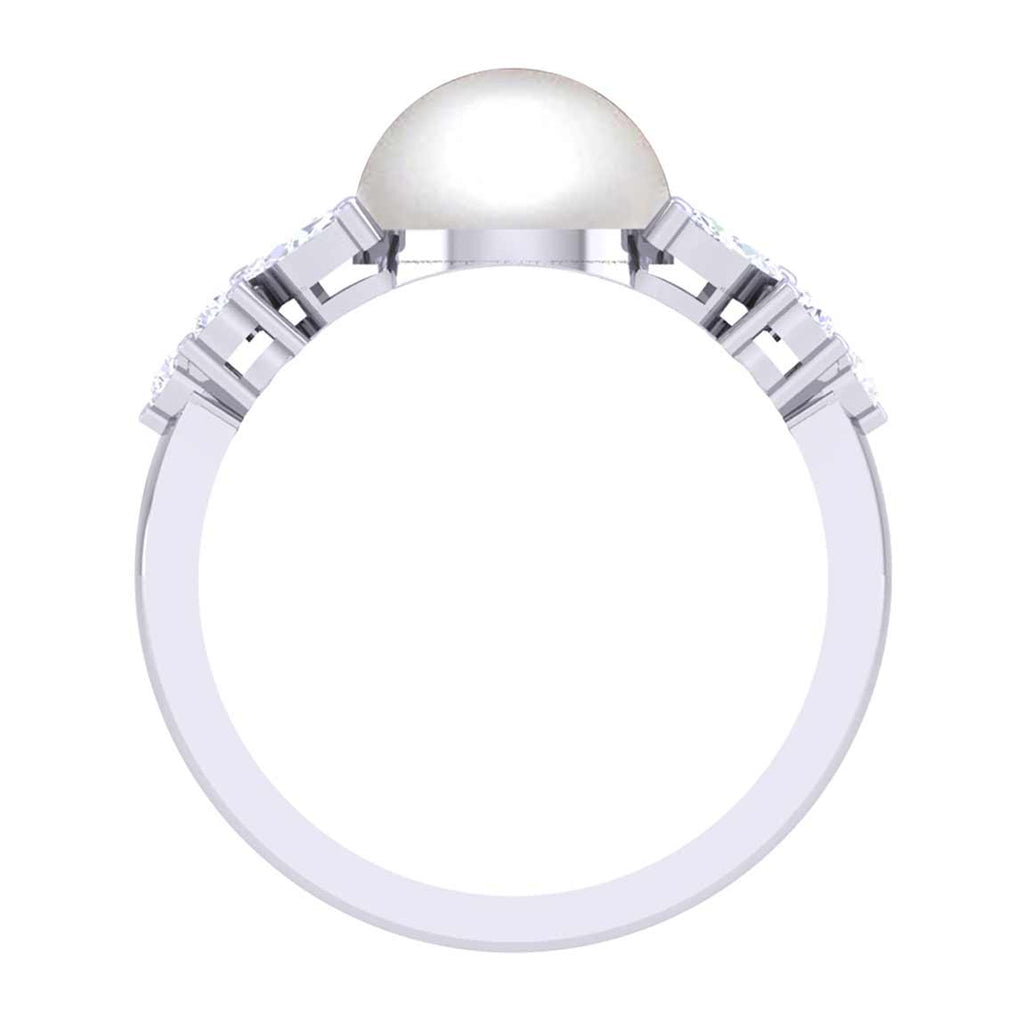 Clara 92.5 Sterling Silver Diamond Cut Zirconia Real Pearl Ring Gift for Women and Girls