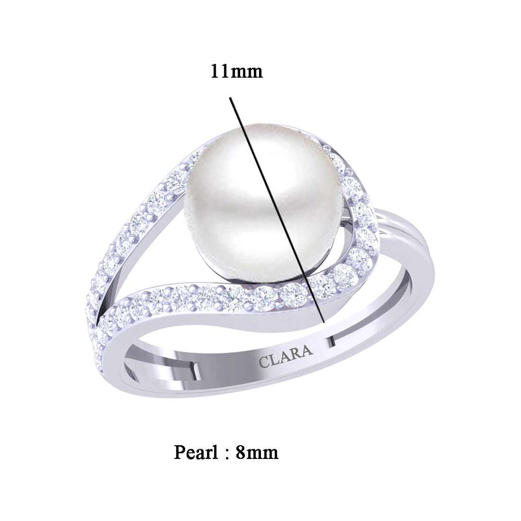 Clara 92.5 Sterling Silver Diamond Cut Zirconia Real Pearl Ring Gift for Women and Girls