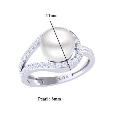Silver Diamond Cut Zirconia Pearl Ring