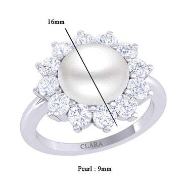 Silver Diamond Cut Zirconia Pearl Ring