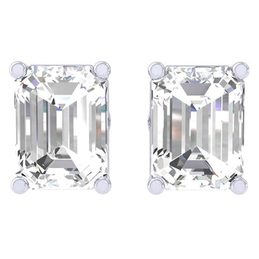 Clara 92.5 Sterling silver White Gold Plated Emerald Cut Solitaire Stud Earring Screw Back For Women & Girls