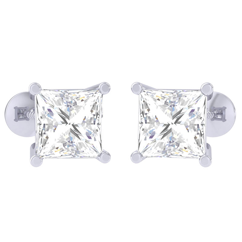 Clara-92.5-Sterling-silver-White-Gold-Plated-Square Princess-Solitaire-Stud-Earring-Screw-Back-For-Women-&-Girls