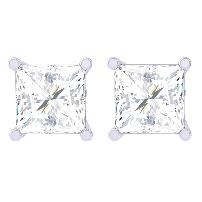 Clara-92.5-Sterling-silver-White-Gold-Plated-Square Princess-Solitaire-Stud-Earring-Screw-Back-For-Women-&-Girls