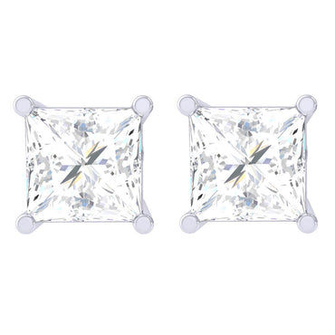 Clara 92.5 Sterling silver White Gold Plated Square Princess Solitaire Stud Earring Screw Back For Women & Girls