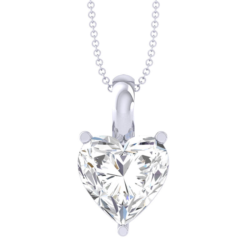 Clara 92.5 Sterling silver White Gold Plated Heart Solitaire Pendant Chain Necklace For Women & Girls