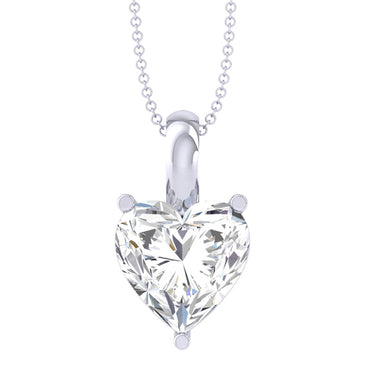 Clara 92.5 Sterling Silver White Gold Plated Heart Solitaire Pendant Chain Necklace For Women & Girls